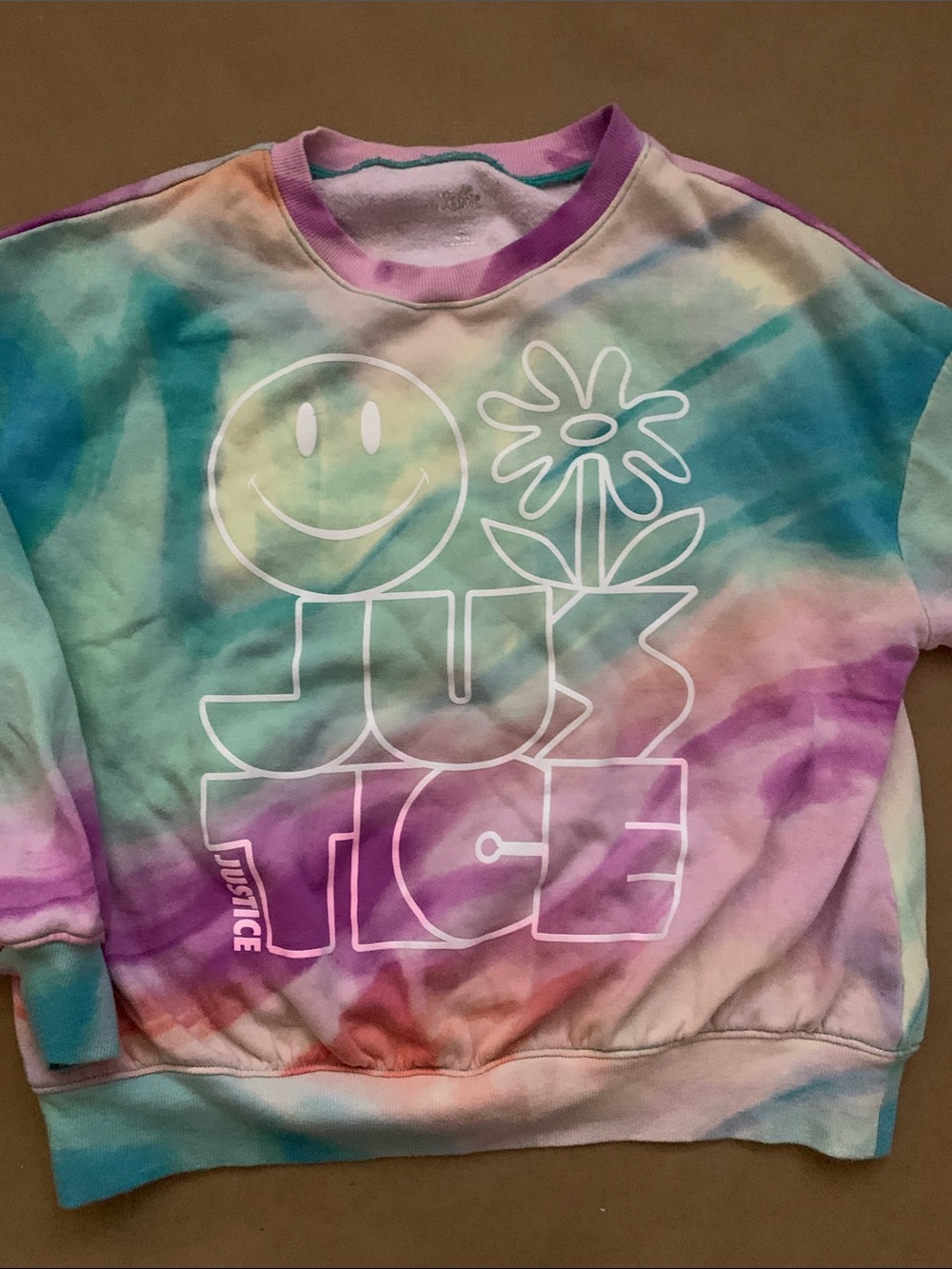 Justice Pastel Tie-Dye Crewneck Sweatshirt with White Logo